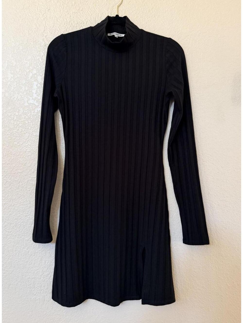 New Reformation Libra subtle stripe stretch jersey mini dress In Black Sz M